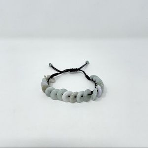 White Jade and Leather‎ Bracelet Adjustable